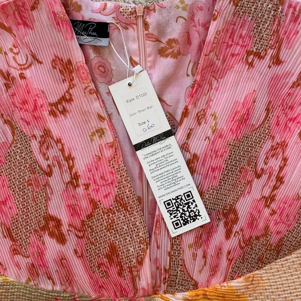 NEW Dalia MacPhee Floral Pastel Multi V-Neck Pleated Midi Dress Pink Size L - Picture 7 of 15